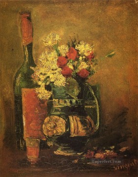 Jarrón con Claveles y Botella Vincent van Gogh Impresionismo Flores Pinturas al óleo